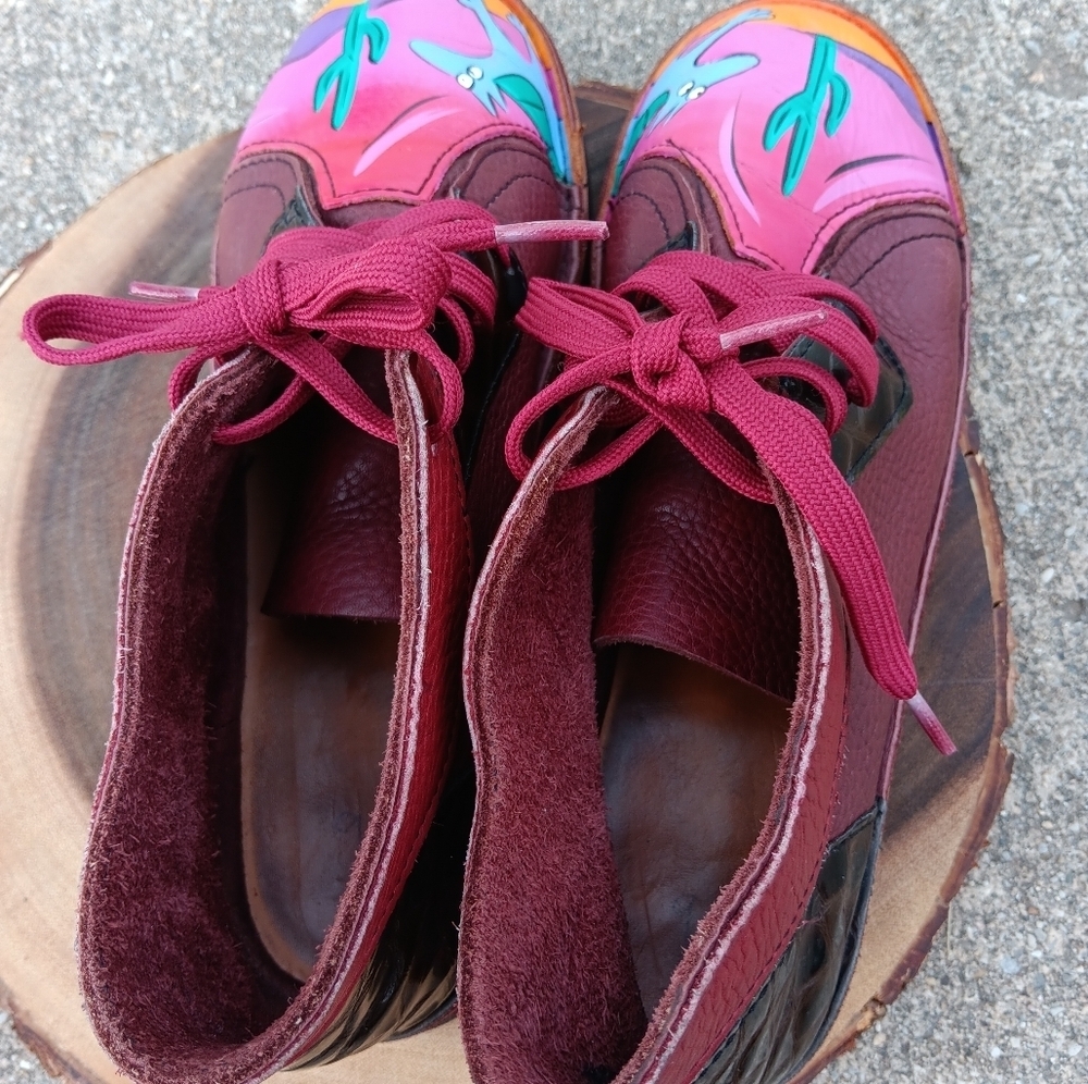 Soletech Leather Burgundy Artistic Women's Shoes Sz 9 Artsy Whimsy Hippie Boho - Picture 4 of 7